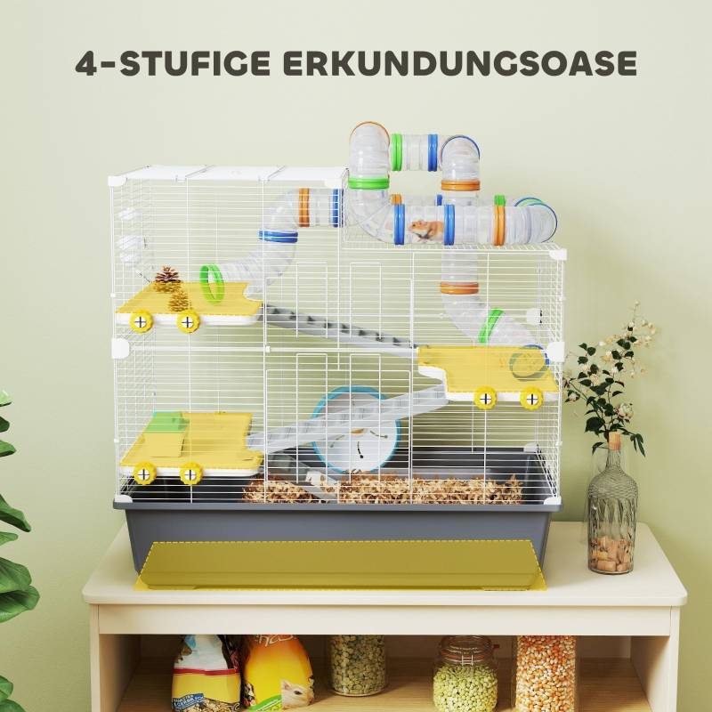 Cage Hamster Métal Petits Rongeurs 4 Niveaux Tunnels 78x45x73cm Gris - ComfortXL Pet Living - Image 4