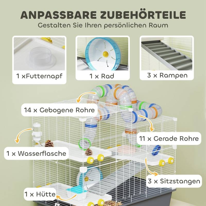 Cage Hamster Métal Petits Rongeurs 4 Niveaux Tunnels 78x45x73cm Gris - ComfortXL Pet Living - Image 6