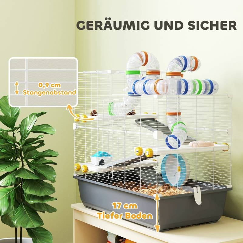 Cage Hamster Métal Petits Rongeurs 4 Niveaux Tunnels 78x45x73cm Gris - ComfortXL Pet Living - Image 7