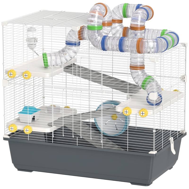 Cage Hamster Métal Petits Rongeurs 4 Niveaux Tunnels 78x45x73cm Gris - ComfortXL Pet Living - Image 2