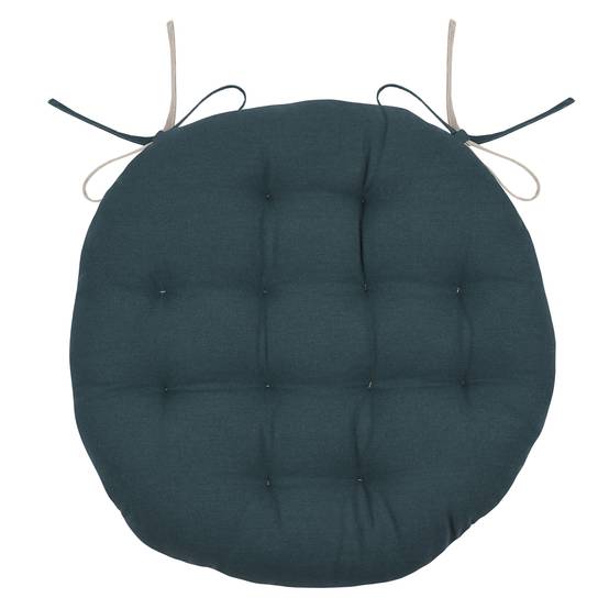 Lovely Casa - Galette de chaise ronde et bicolore - LOVELY CASA - Coton - Bleu Foncé - Image 1