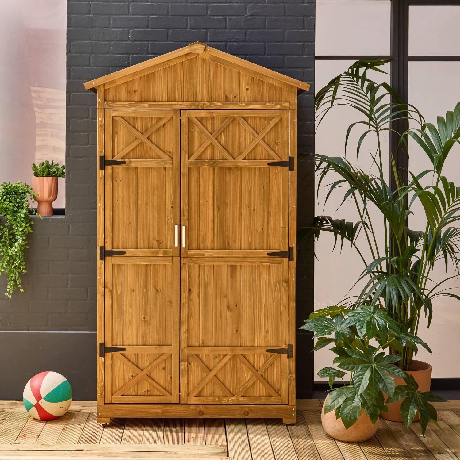 sweeek - Abri de jardin 105 cm en bois. 6 espaces de rangement. L 105x P 55.5 x H 178.5cm | sweeek - Image 1