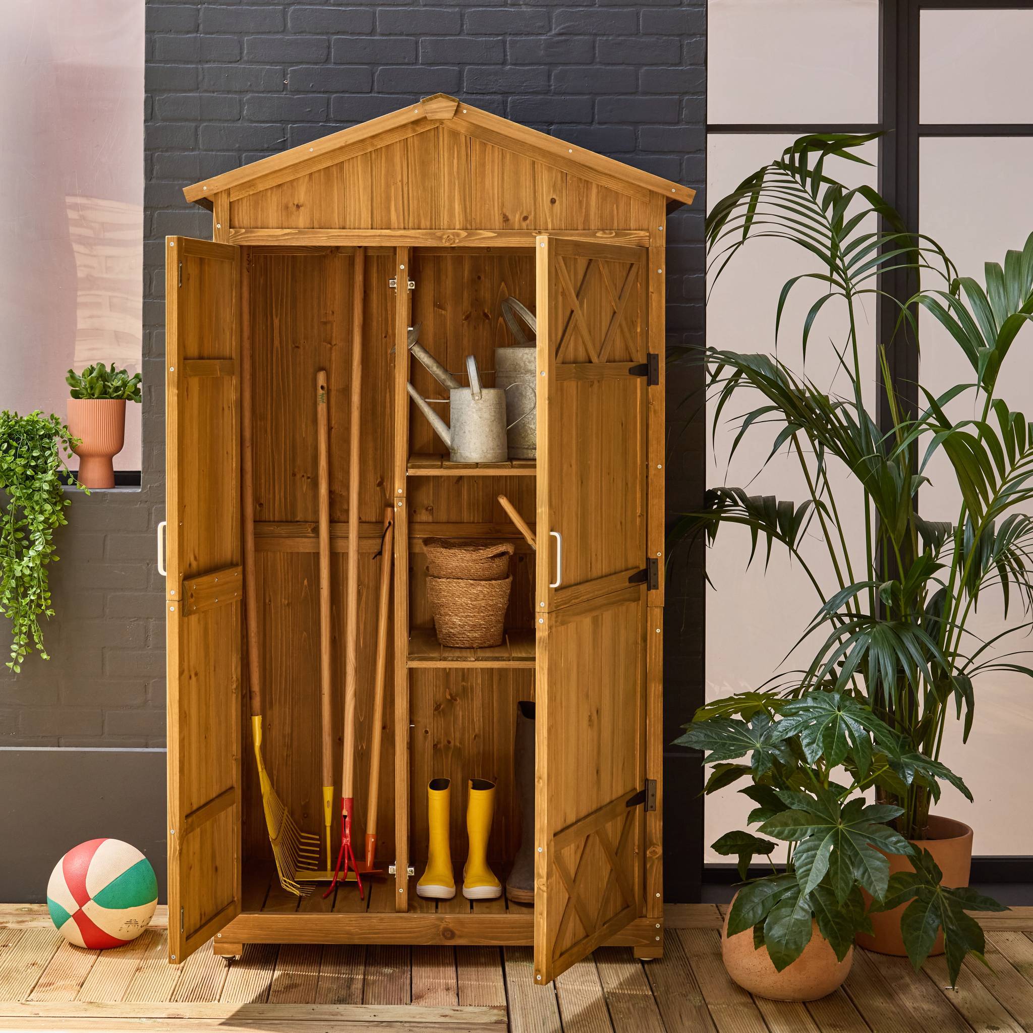 sweeek - Abri de jardin 105 cm en bois. 6 espaces de rangement. L 105x P 55.5 x H 178.5cm | sweeek - Image 3
