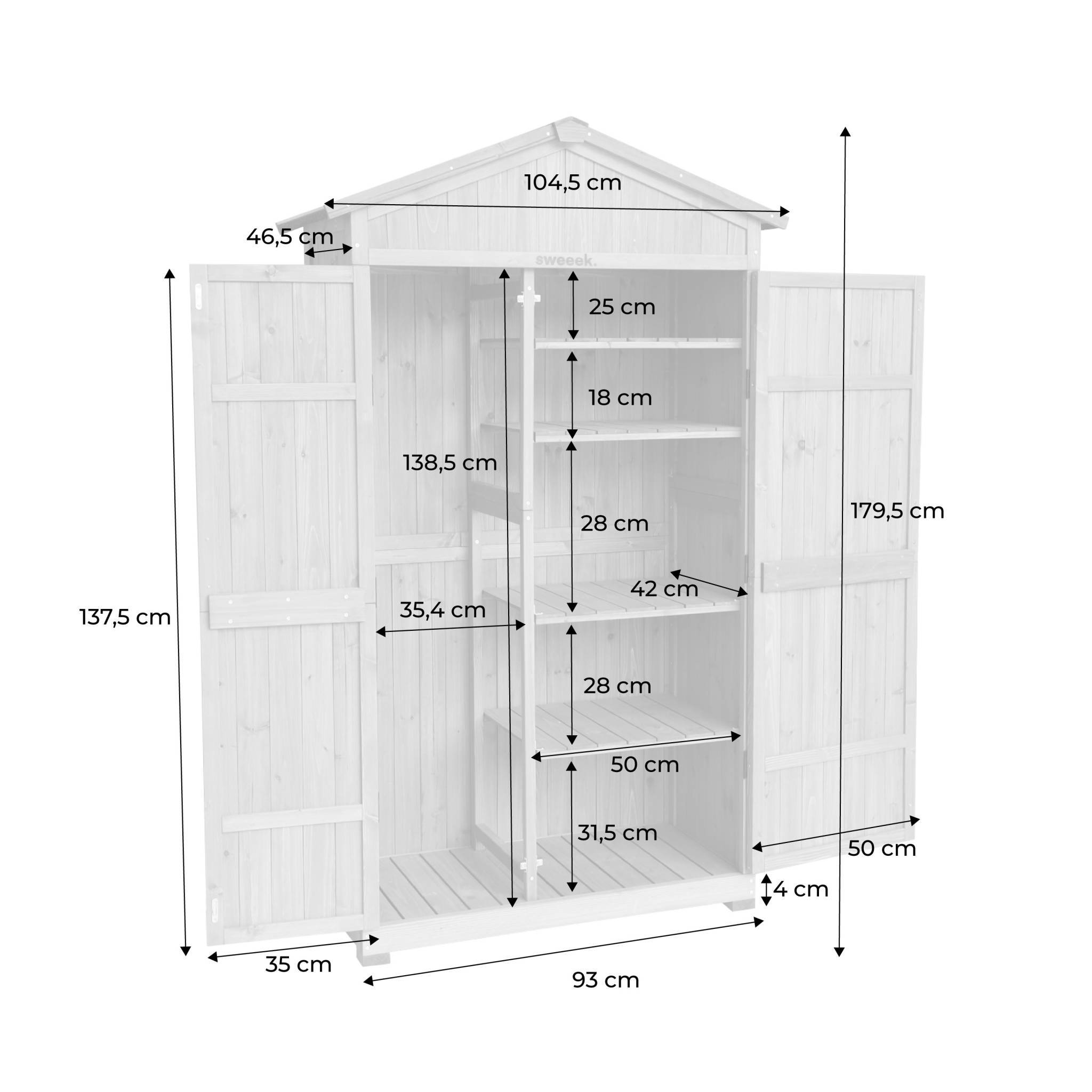 sweeek - Abri de jardin 105 cm en bois. 6 espaces de rangement. L 105x P 55.5 x H 178.5cm | sweeek - Image 4
