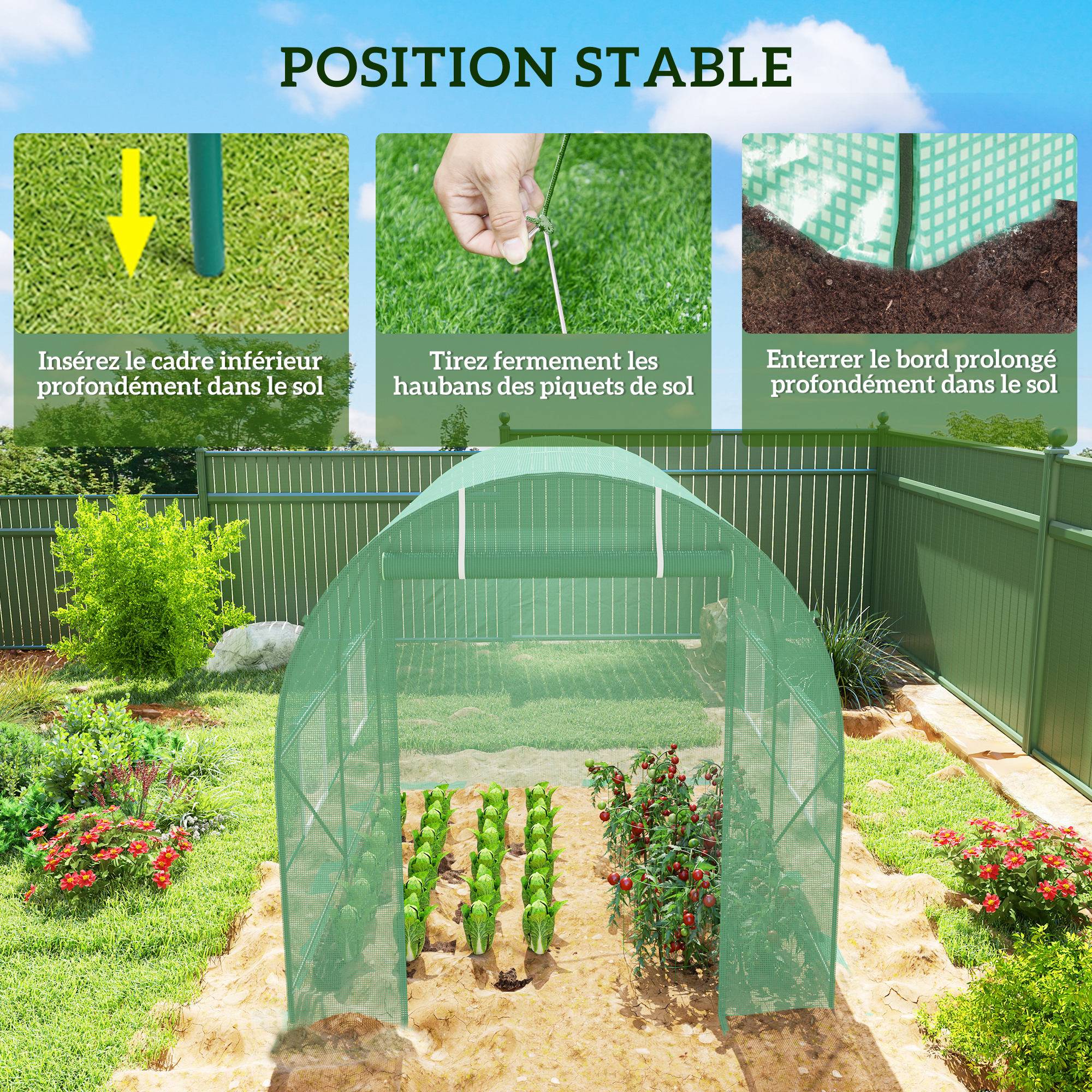 Outsunny - Serre de Jardin Tunnel 5m² (2,5x2x2m) fenêtres et porte déroulante acier renforcé Ø1,8cm + PE 140g/m² vert - Outsunny - Image 7