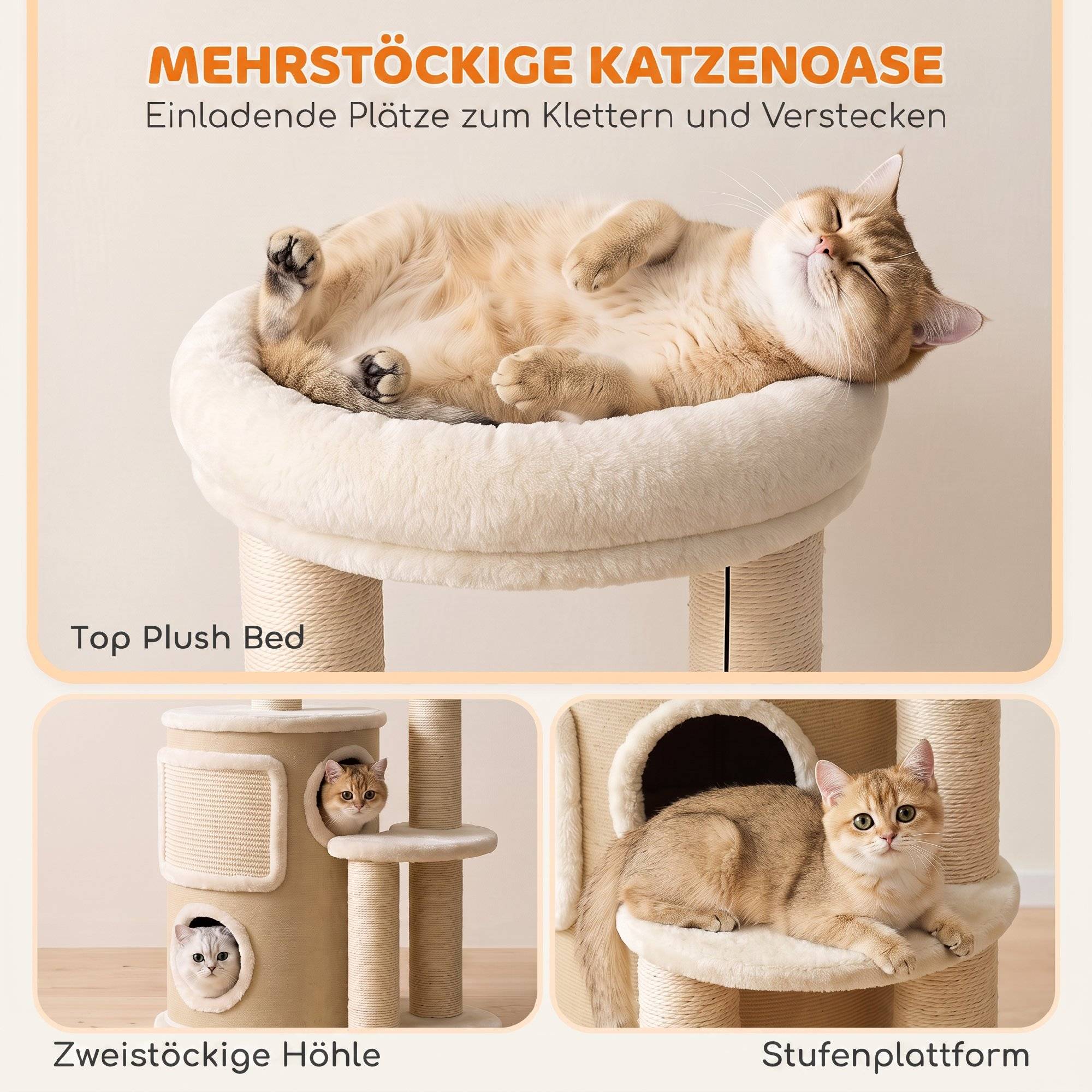 Sans Marque - Kratzbaum mit 2-stöckiger Kratztonne Katzenbaum mit Sisal-Kratzpfosten, Plattform Sisalbrett Spielball, pour Katzen 5kg - Image 5