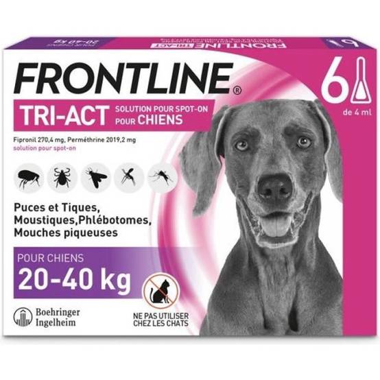 Frontline - FRONTLINE 6 pipettes Tri-Act Chiens L - 20 a 40 kg -puces, tiques, moustiques, phlébotomes et mouches piqueuses - Image 1