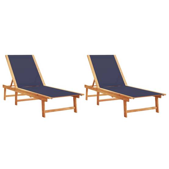 2 Lits de Soleil Bois Acacia Textilène Bleu Dossier Ajustable Jardin Été – ComfortXL Outdoor Living - Image 2