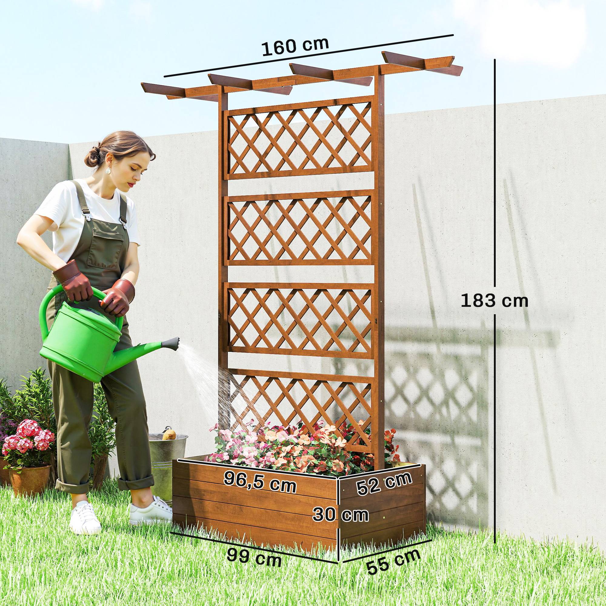 Sans Marque - Jardinière treillis carrée bois treillis arrière plantes grimpantes toit - Image 5