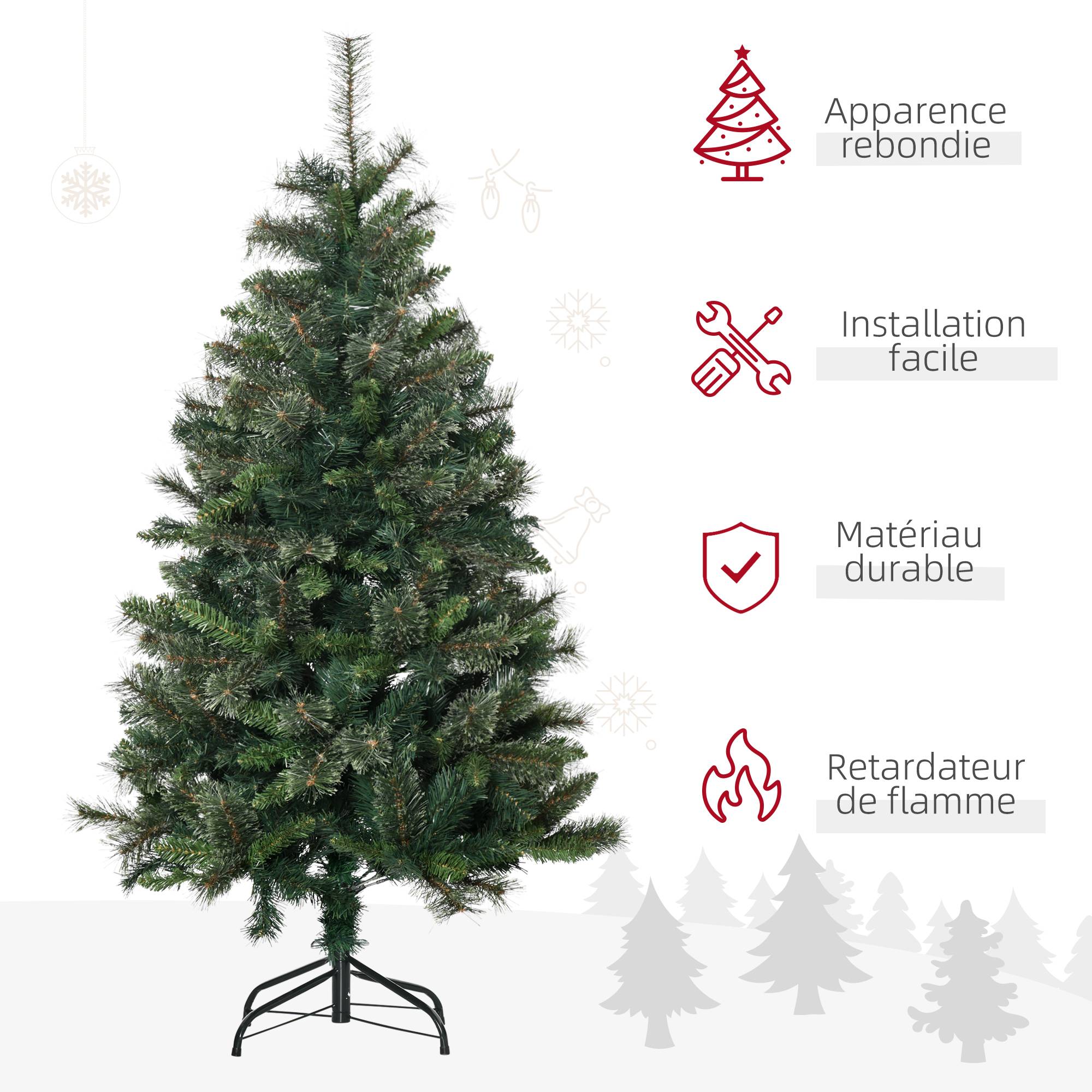Sapin arbre de Noël artificiel 150 cm 665 branches + support pied vert - Image 6