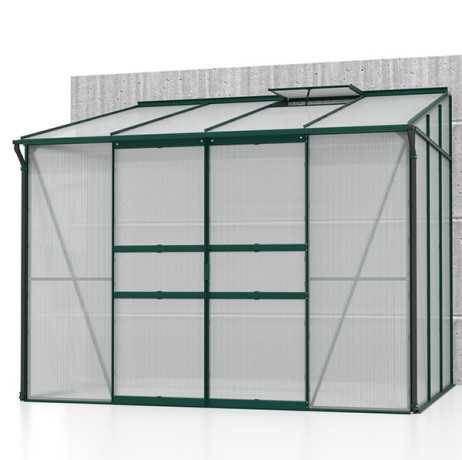 Vitavia - Serre adossée IDA 5200 - 5,20 m² polycarbonate avec porte coulissante et lucarne, Couleur Vert, Polycarbonate 4 mm - Image 4