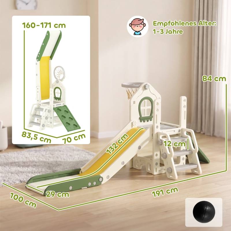 Toboggan pliable 4-en-1 pour tout-petit avec élément d’escalade, panier de basket, rangement et ballon, 1-3 ans, blanc crème - Image 3