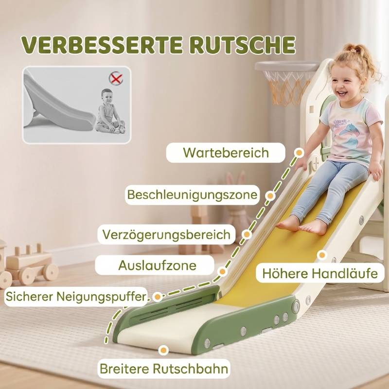 Toboggan pliable 4-en-1 pour tout-petit avec élément d’escalade, panier de basket, rangement et ballon, 1-3 ans, blanc crème - Image 6