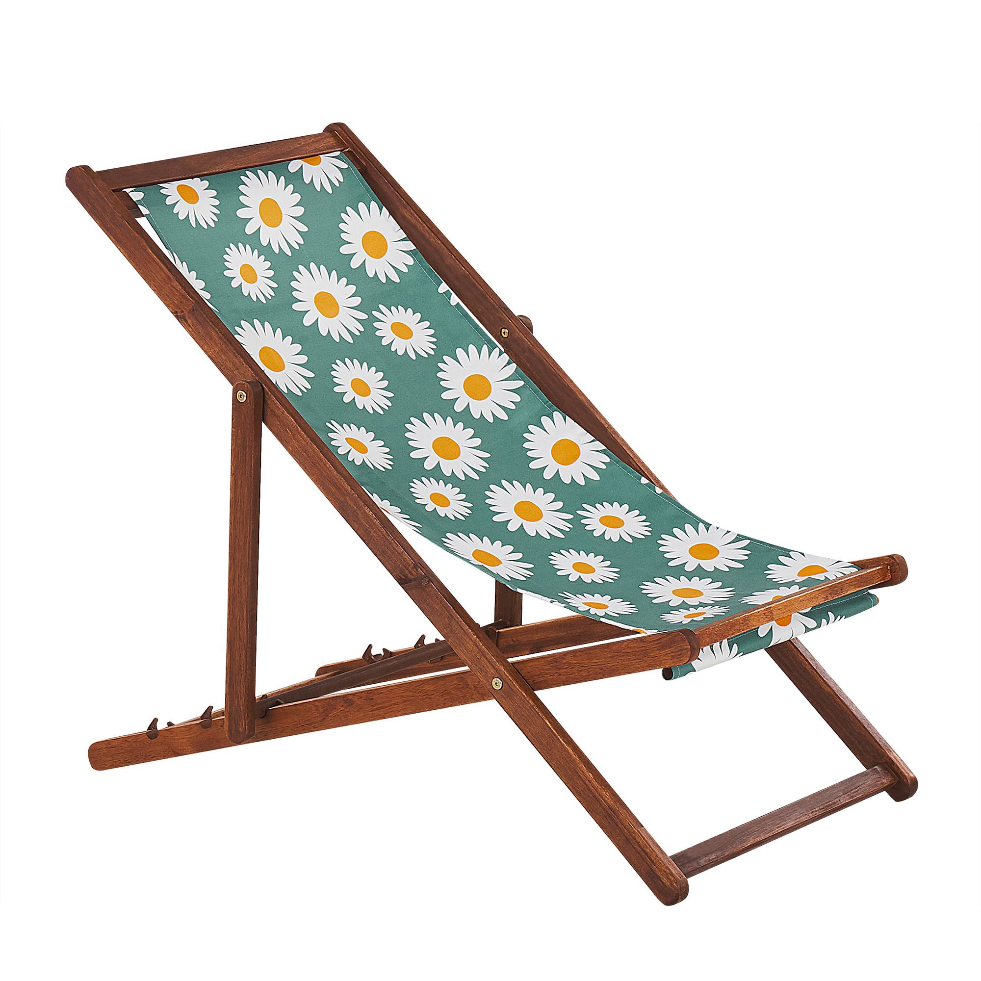 Beliani - 2 Transats Chiliennes Pliantes et Réglables en Bois d'Acacia Foncé et Textile Motif Paquerettes avec Toiles de Remplacement - Image 4