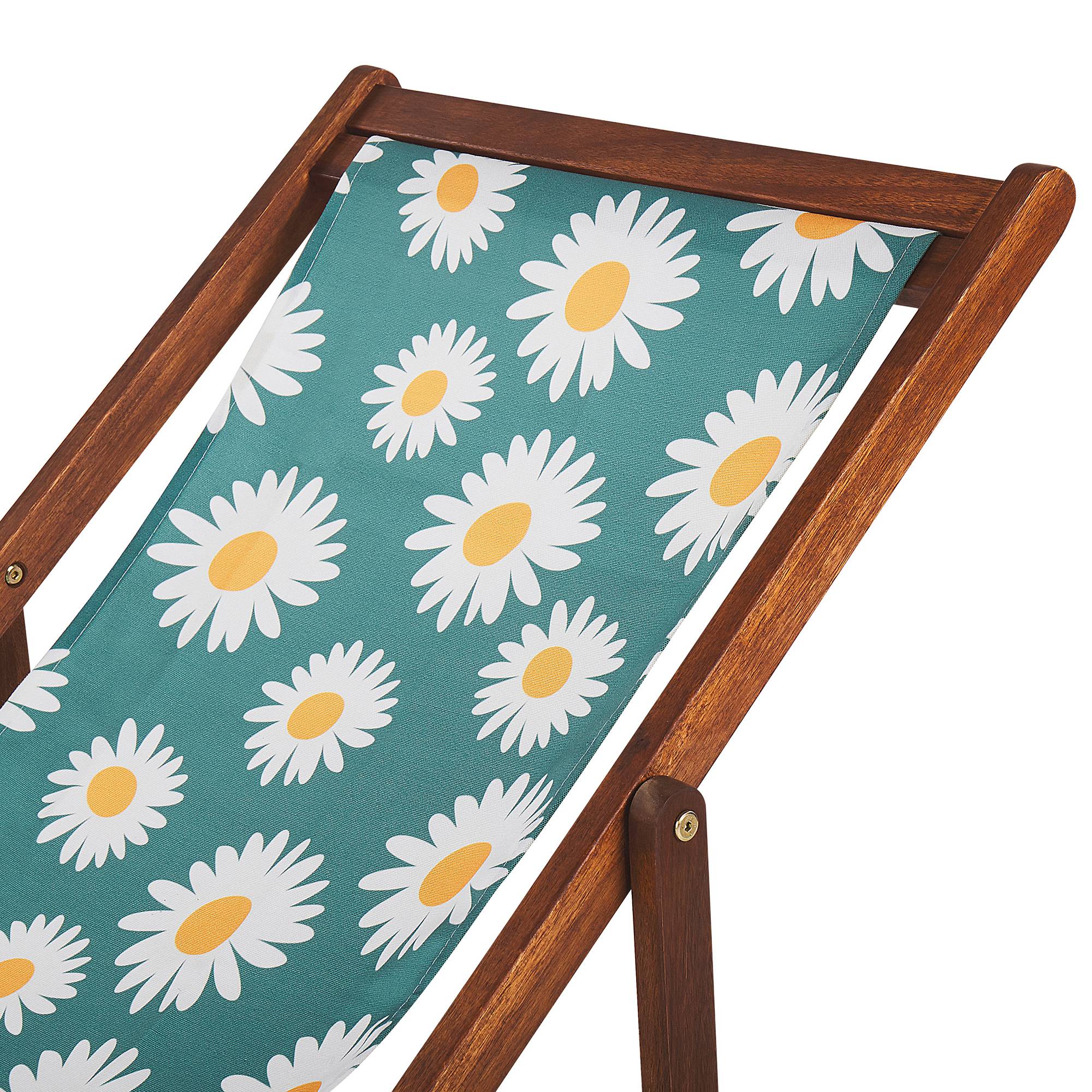 Beliani - 2 Transats Chiliennes Pliantes et Réglables en Bois d'Acacia Foncé et Textile Motif Paquerettes avec Toiles de Remplacement - Image 5
