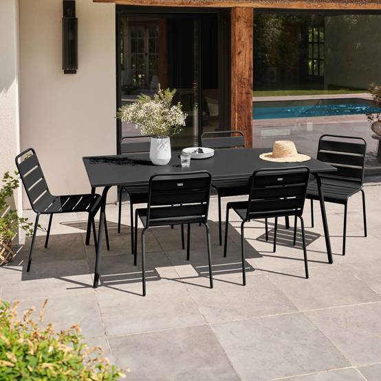 Oviala - Ensemble table de jardin et 6 chaises en métal noir Palavas - Oviala - Image 2