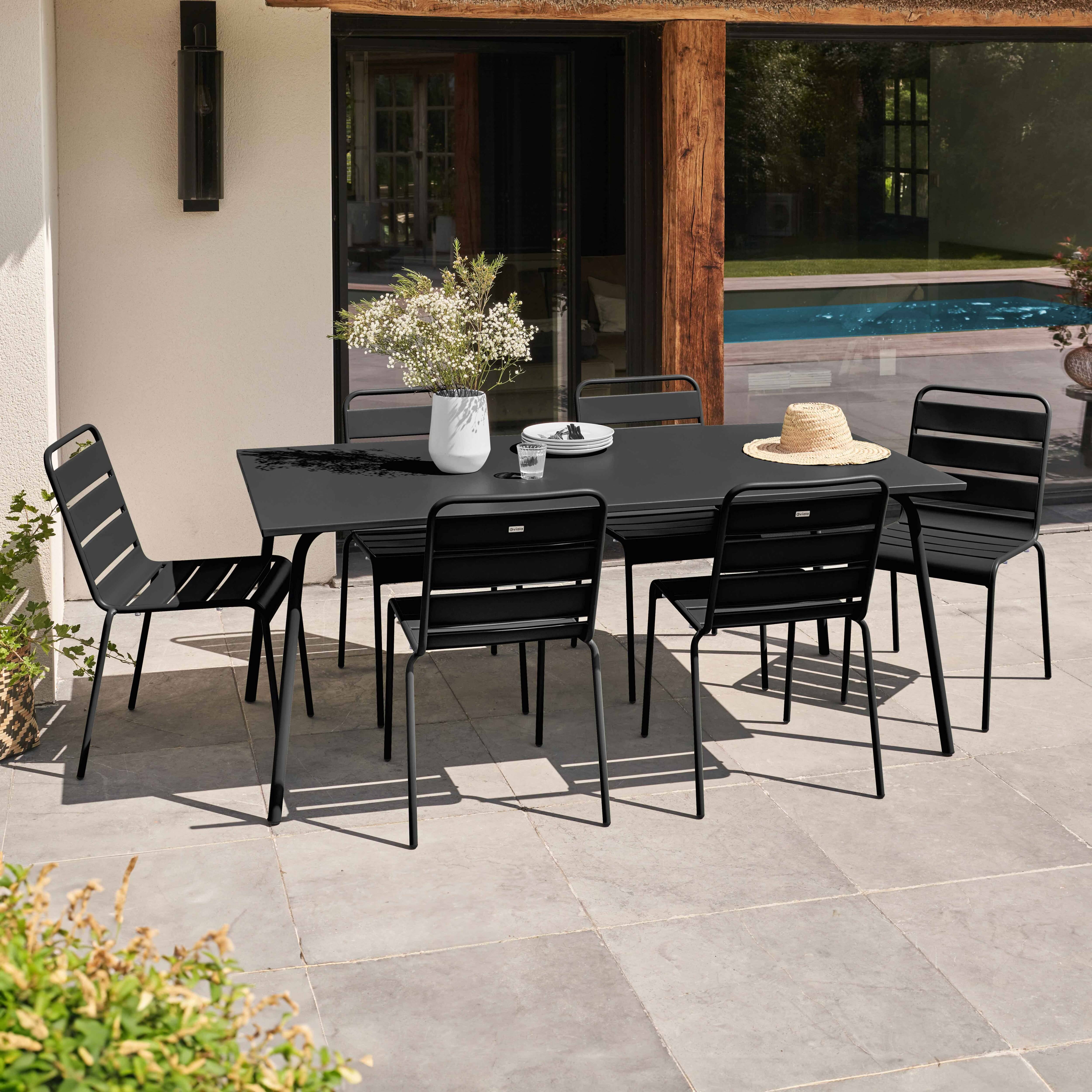 Oviala - Ensemble table de jardin et 6 chaises en métal noir Palavas - Oviala - Image 2