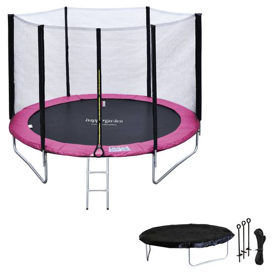 Pack Premium Trampoline 245cm réversible gris / rose CANBERRA + filet, échelle, bâche et kit d'ancrage - HAPPY GARDEN - Image 2