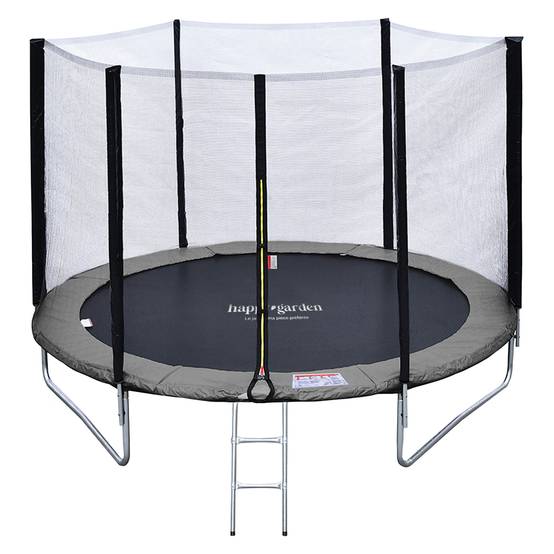 Pack Premium Trampoline 245cm réversible gris / rose CANBERRA + filet, échelle, bâche et kit d'ancrage - HAPPY GARDEN - Image 1