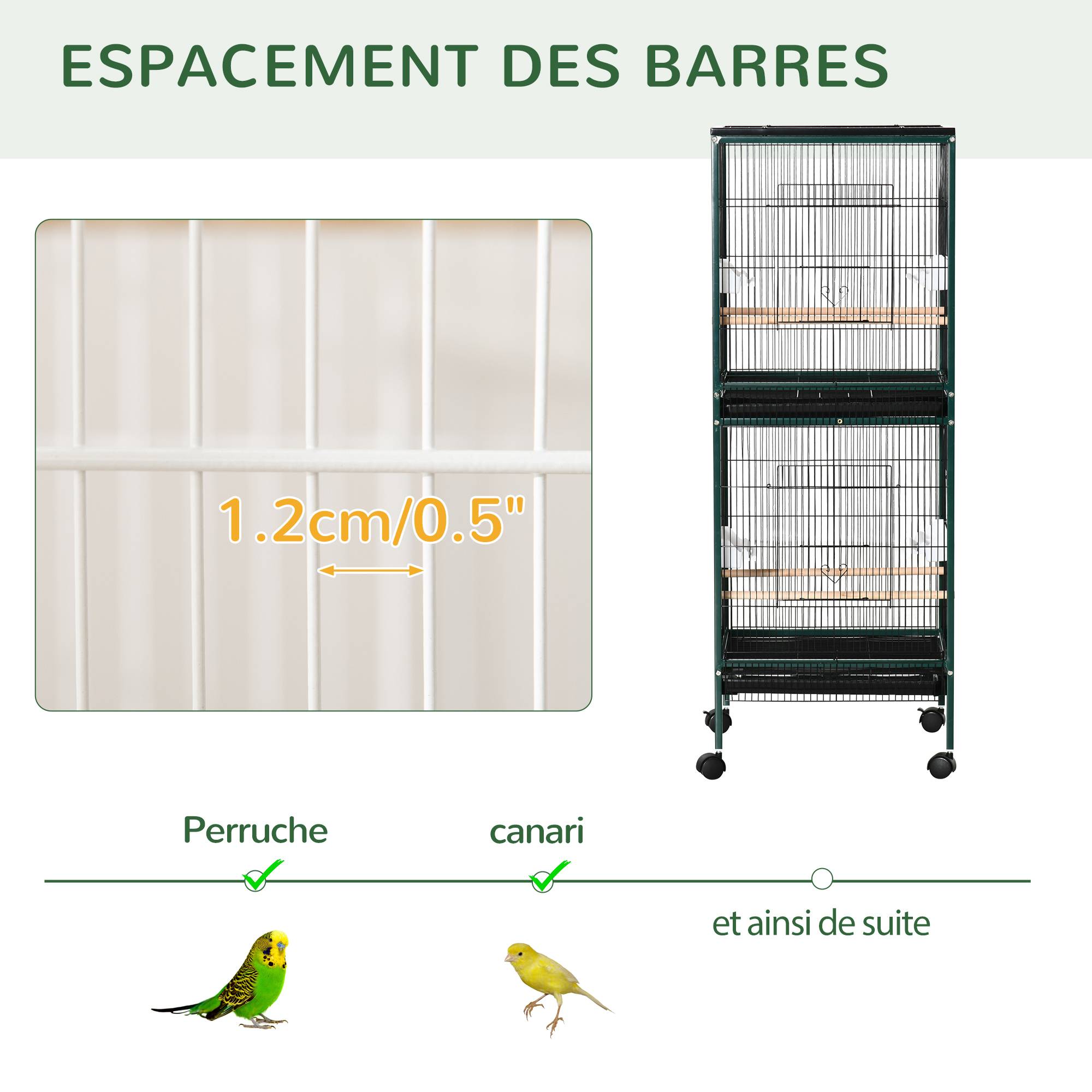 Cage à oiseaux acier 51.5 x 50 x 140 cm - PANGIVO - Image 9
