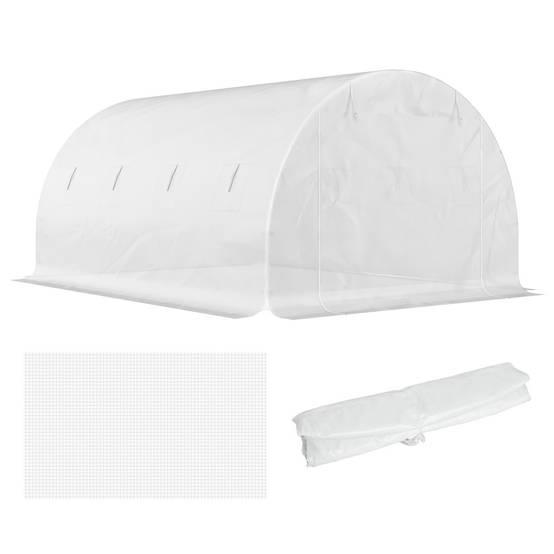 Bâche de rechange serre tunnel 12 m² 4 x 3 x 2 m PE anti-UV imperméable 8 fenêtres + porte enroulable zippée blanc - Image 2