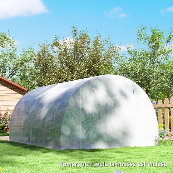 Bâche de rechange serre tunnel 12 m² 4 x 3 x 2 m PE anti-UV imperméable 8 fenêtres + porte enroulable zippée blanc - Image 9