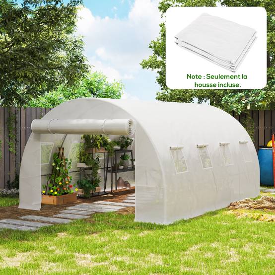 Bâche de rechange serre tunnel 12 m² 4 x 3 x 2 m PE anti-UV imperméable 8 fenêtres + porte enroulable zippée blanc - Image 3