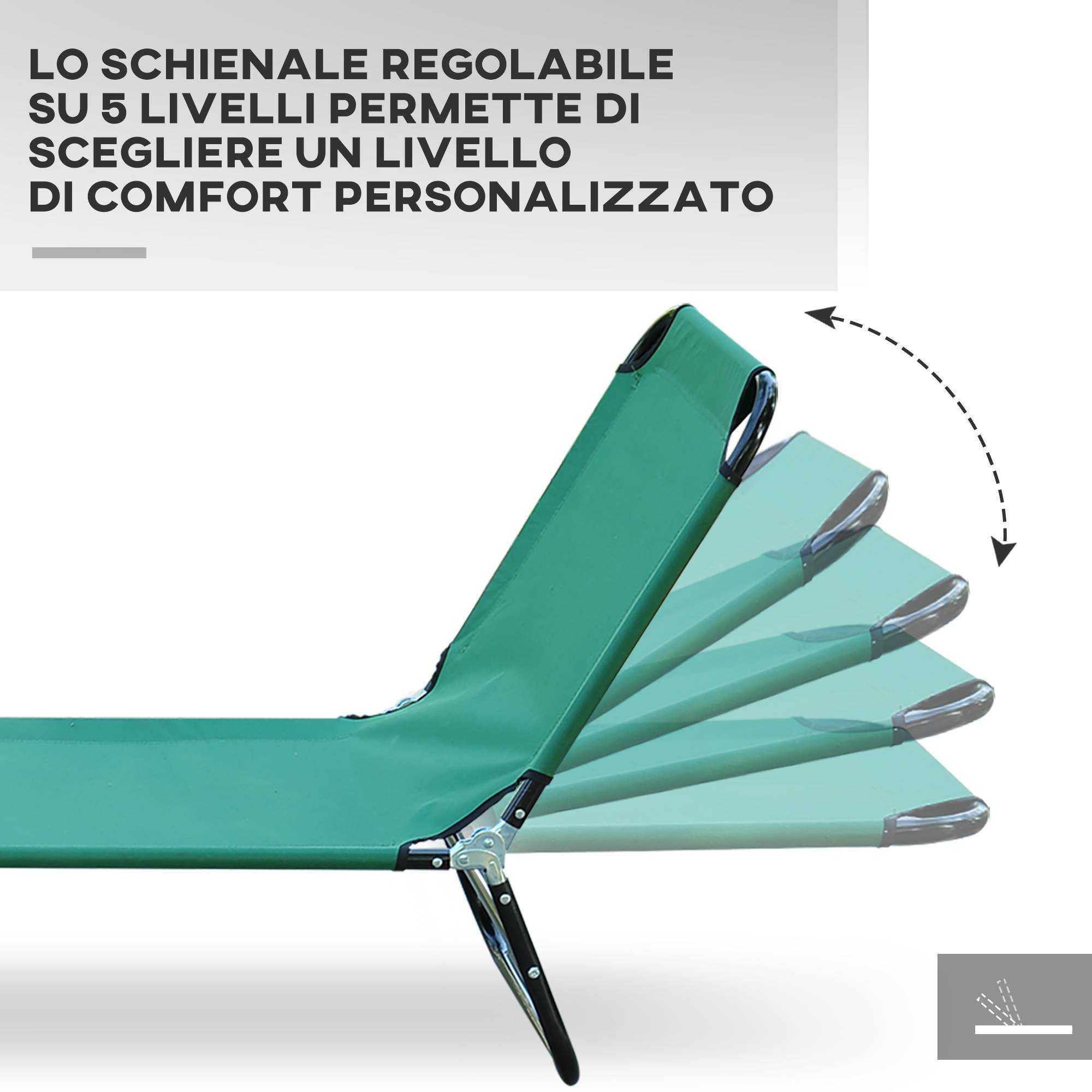 Chaise longue de jardin pliante avec dossier inclinable 4 positions, 188 x 56 x 28 cm, verte - Image 6