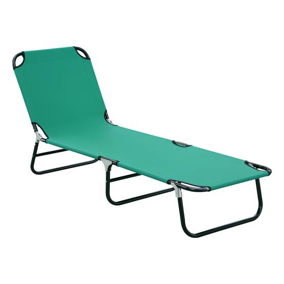 Chaise longue de jardin pliante avec dossier inclinable 4 positions, 188 x 56 x 28 cm, verte - Image 1