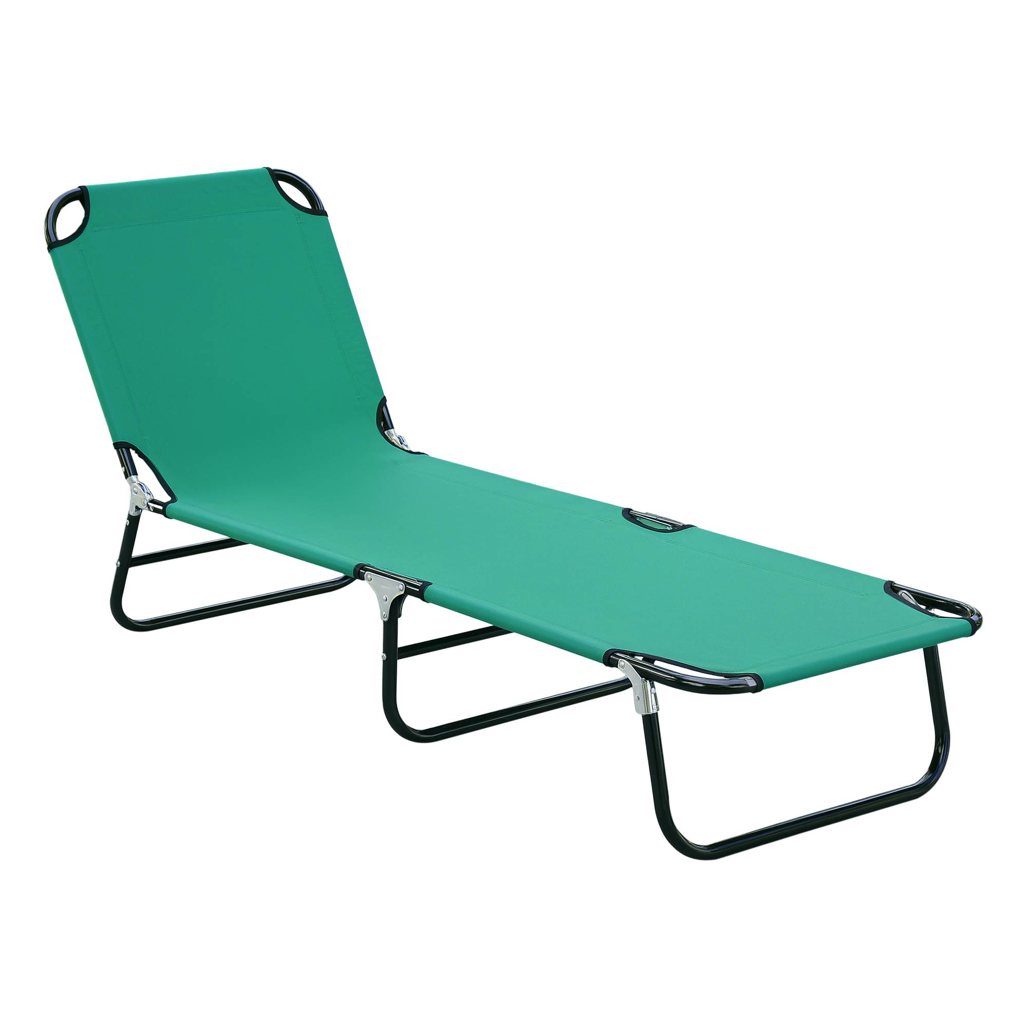 Chaise longue de jardin pliante avec dossier inclinable 4 positions, 188 x 56 x 28 cm, verte - Image 1