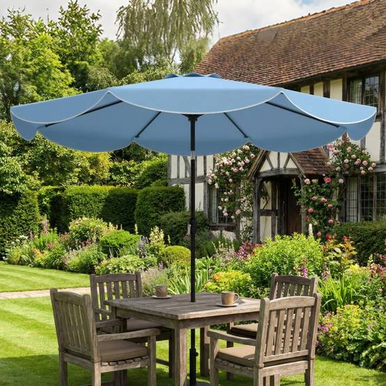 Parasol rond balcon plage à triple inclinaison à manivelle, 8 baleines, bleu ciel Ø265x235H cm - Image 8
