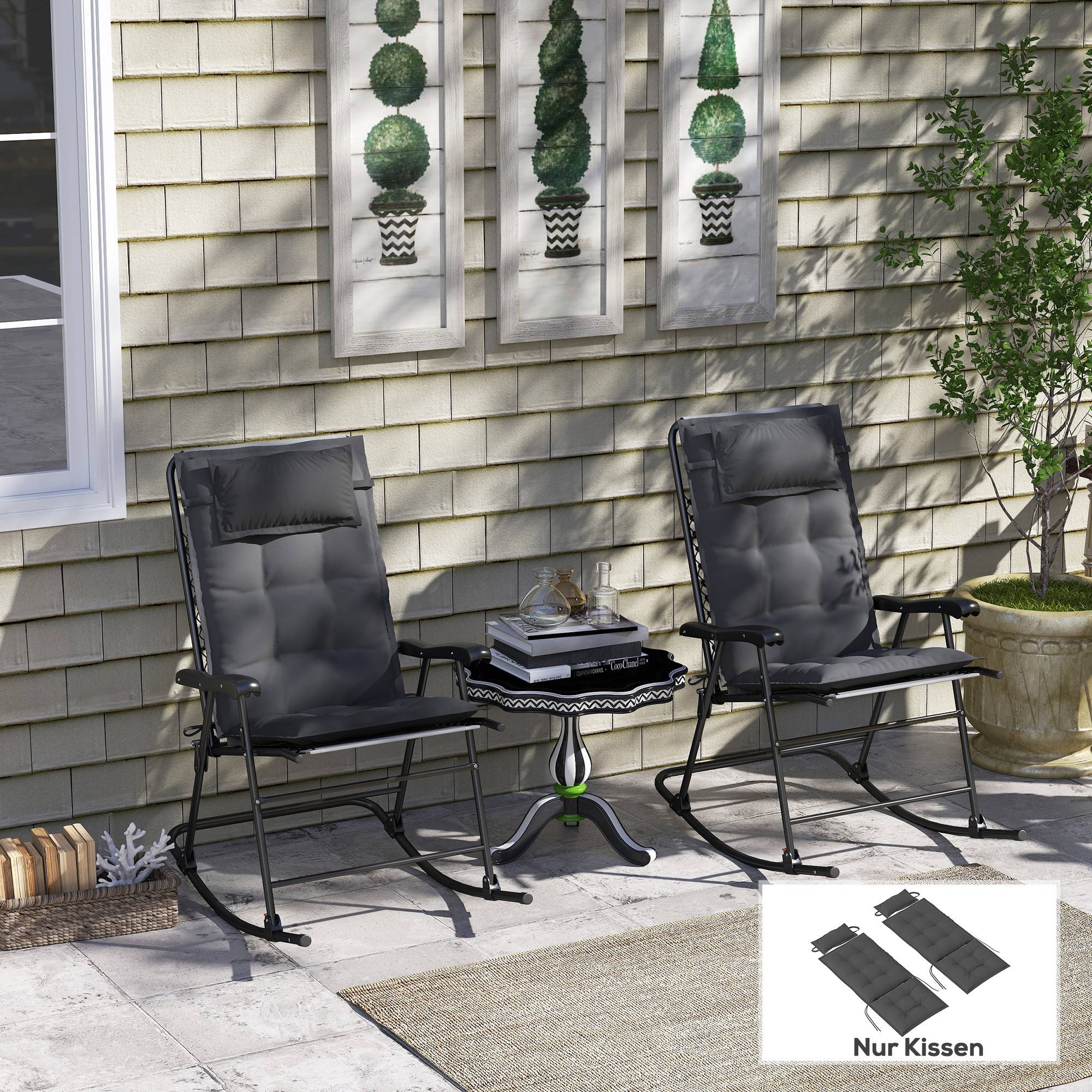 Lot de 2 coussins pour transats, déperlants, pour transats de jardin, 50 x 116 x 5 cm, gris foncé - Image 3