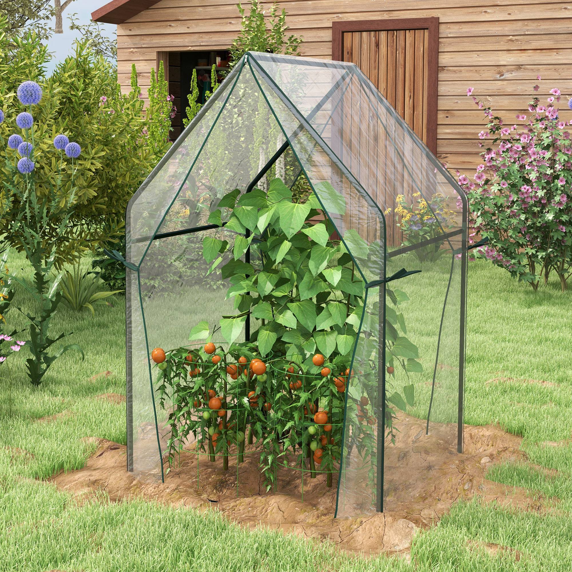 Sans Marque - Mini serre de balcon 90x90x145 cm acier PE 2 portes enroulables serre potager transparente culture plantes - Image 4