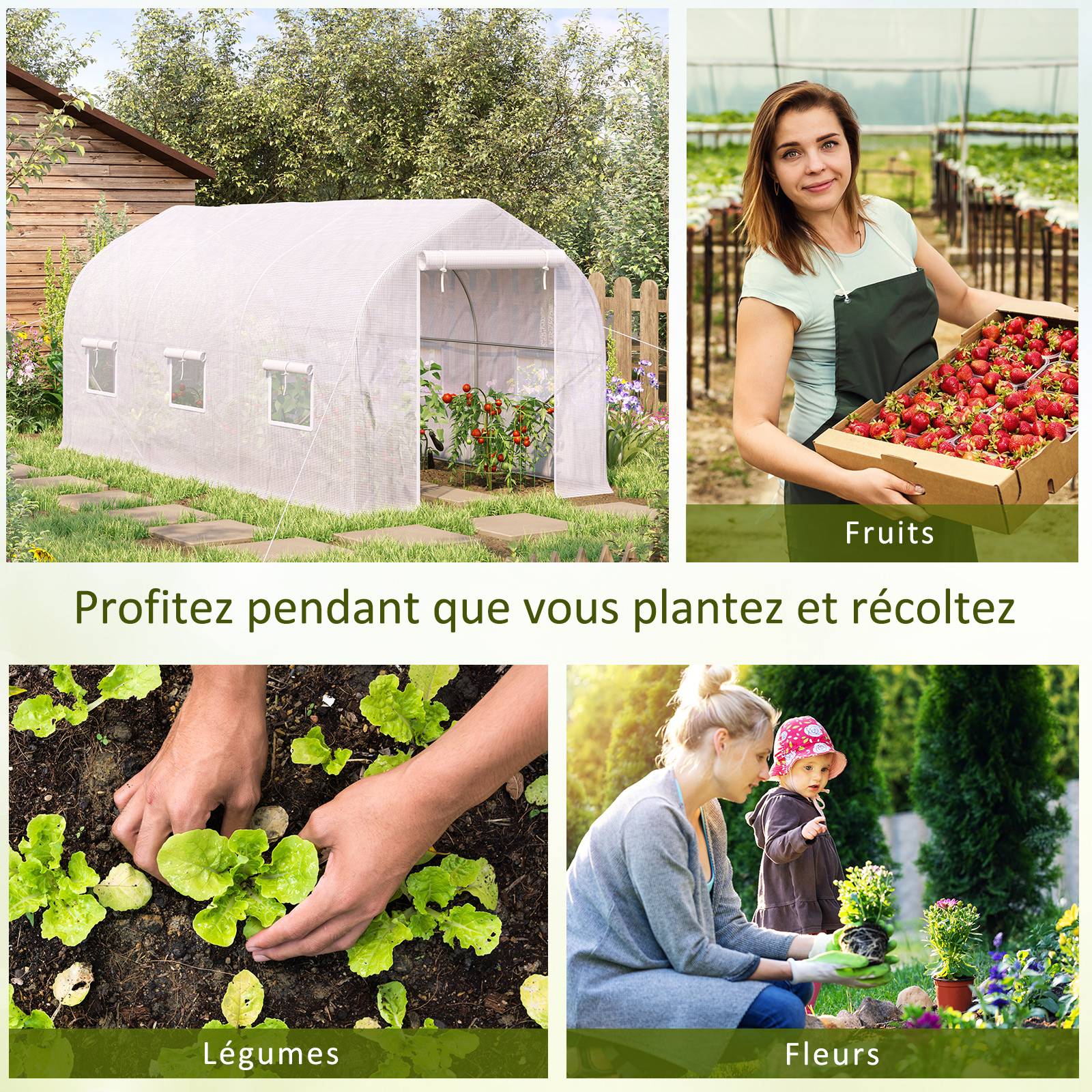ComfortXL - Serre tunnel de jardin PE 140 g/m² 8 m² 400 x 200 x 200 cm blanc potager ventilé - ComfortXL Outdoor Living - Image 9
