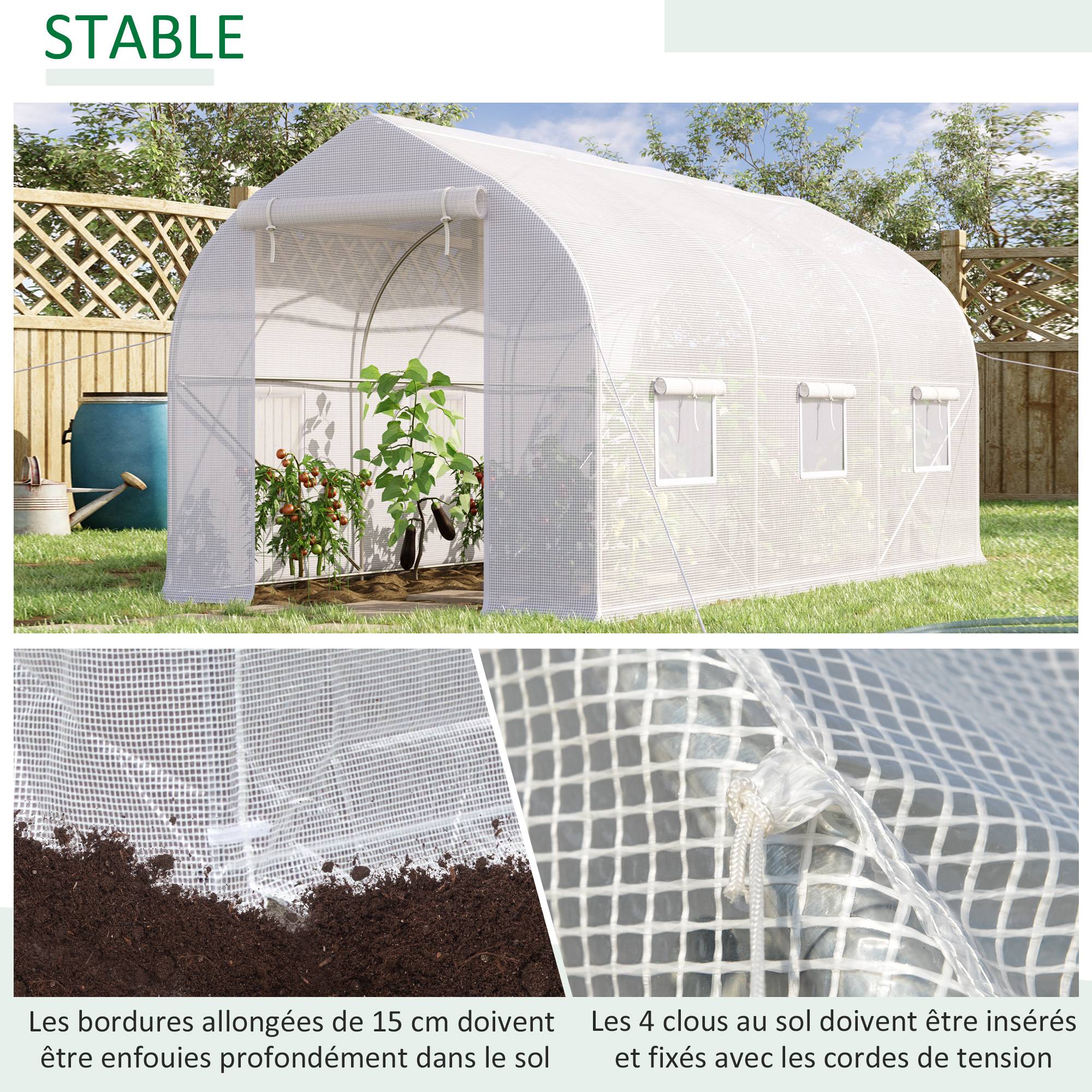 ComfortXL - Serre tunnel de jardin PE 140 g/m² 8 m² 400 x 200 x 200 cm blanc potager ventilé - ComfortXL Outdoor Living - Image 7
