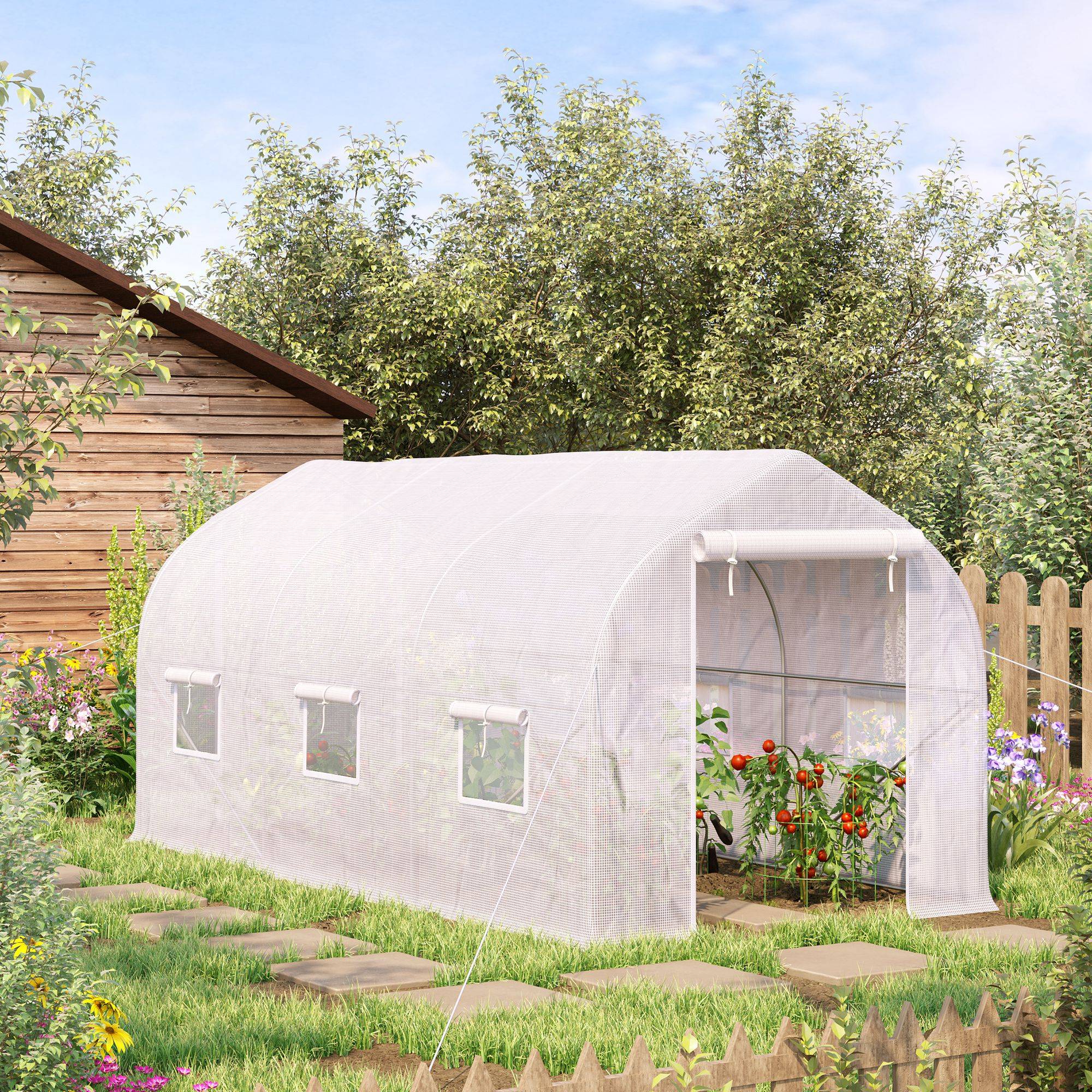 ComfortXL - Serre tunnel de jardin PE 140 g/m² 8 m² 400 x 200 x 200 cm blanc potager ventilé - ComfortXL Outdoor Living - Image 1