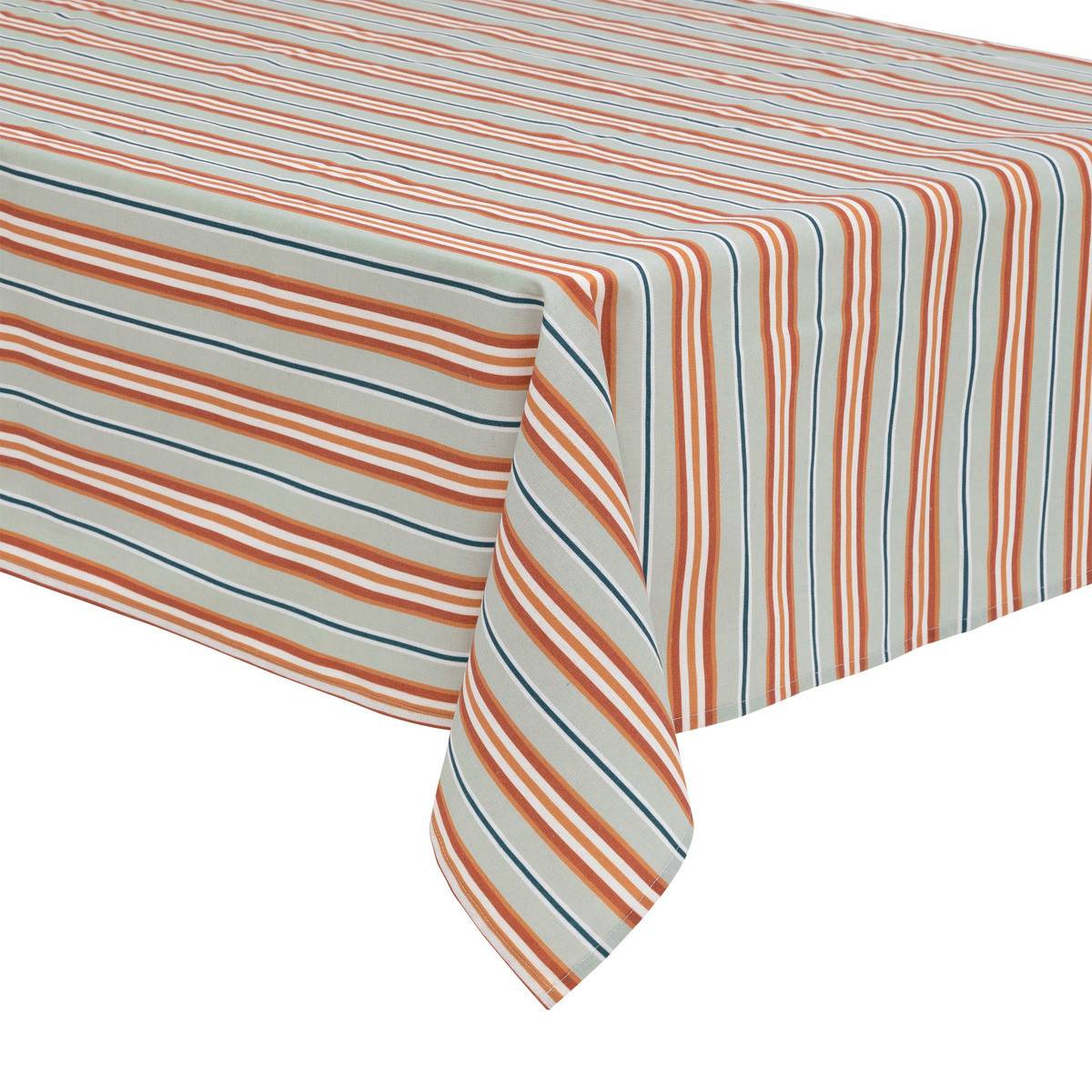 Nappe en polycoton Terracotta  Blanc et Céladon motif vintage 150 x 250 cm - Image 1