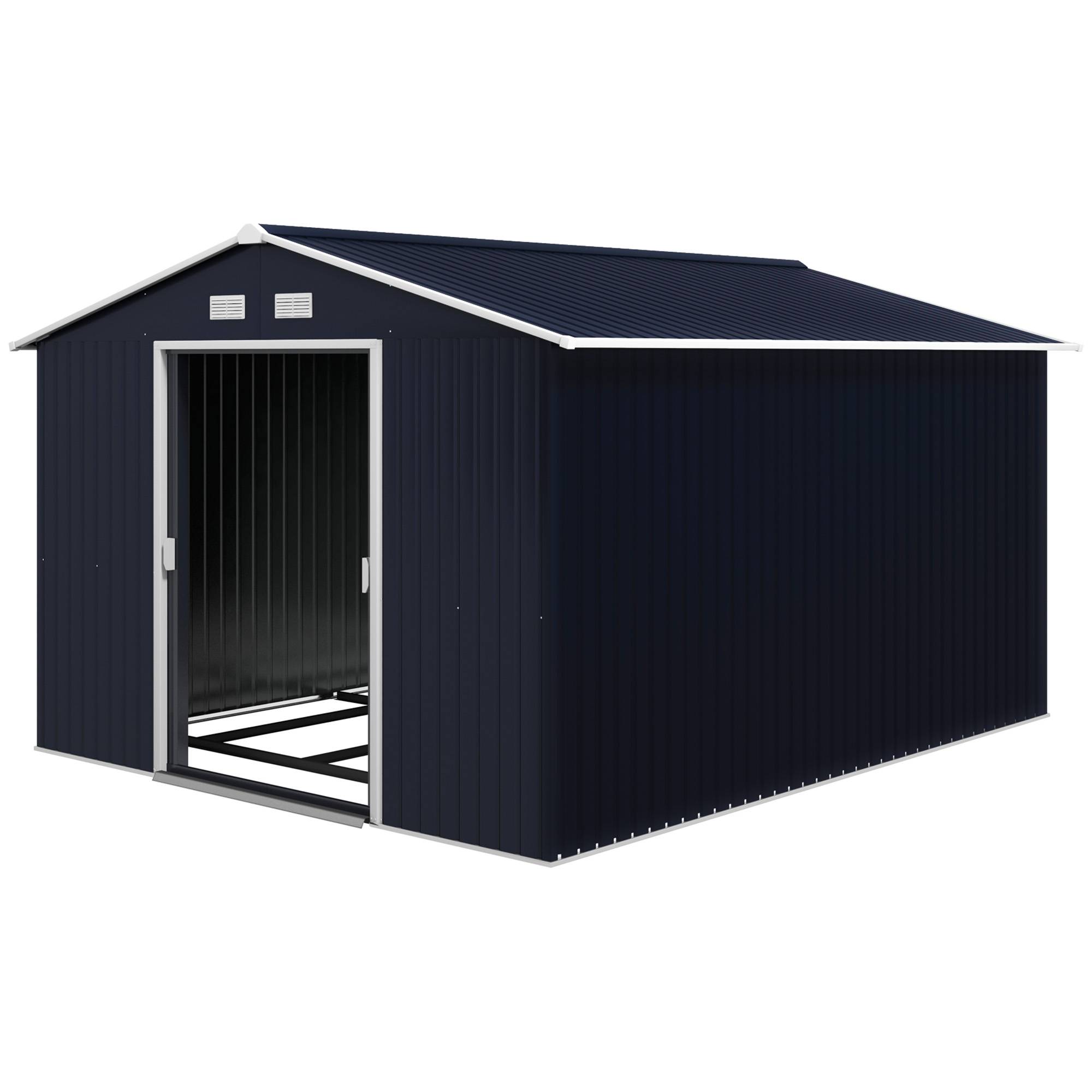 Abri de jardin acier 322x277x192 cm avec 2 portes coulissantes et 4 aérations, cabanon gris - Image 2