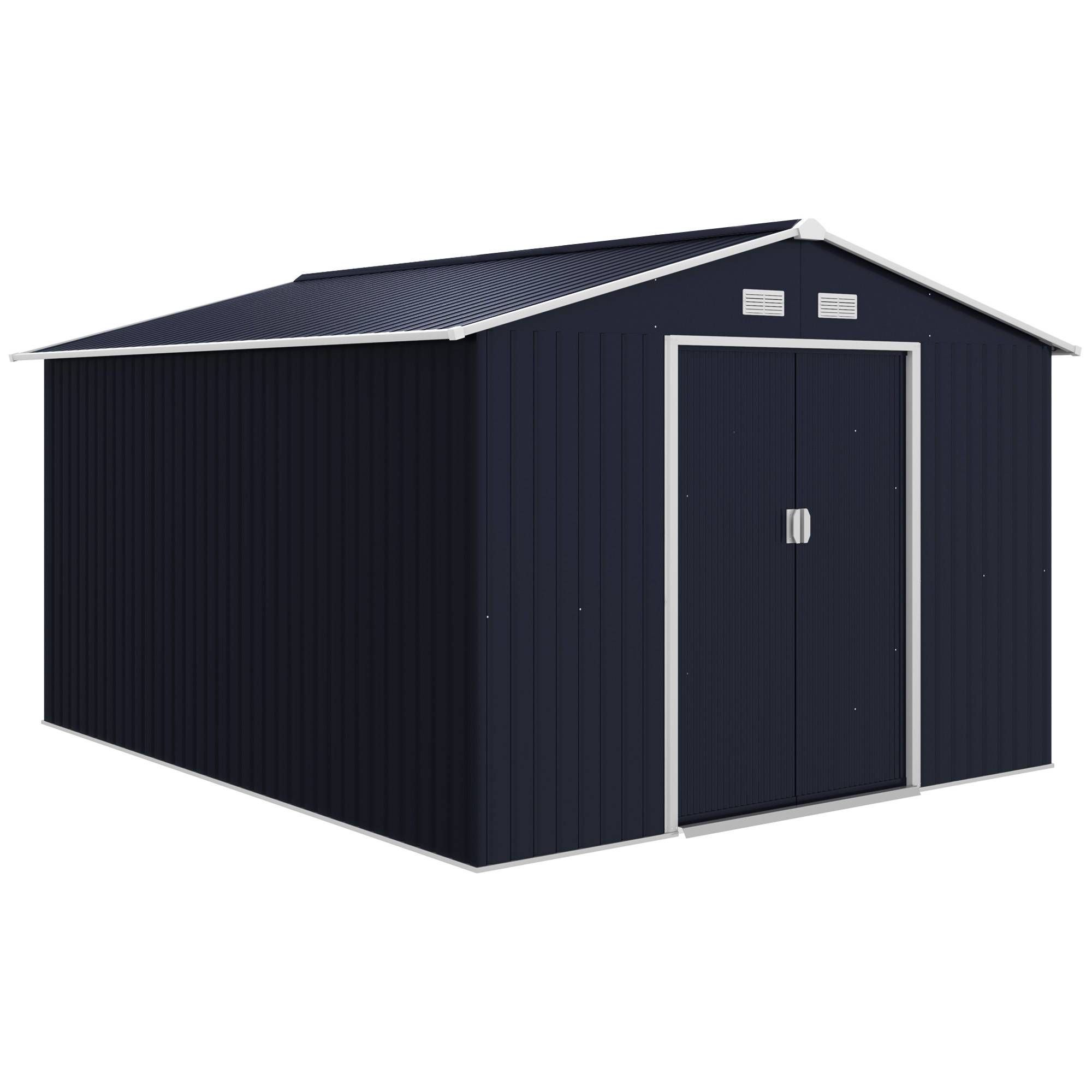 Abri de jardin acier 322x277x192 cm avec 2 portes coulissantes et 4 aérations, cabanon gris - Image 1