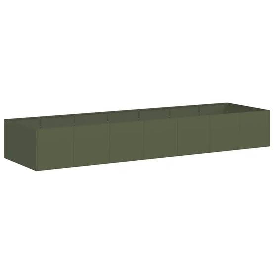 Jardinière rectangulaire fond ouvert moderne jardin terrasse 280 x 80 x 40 cm en acier vert olive - Image 1