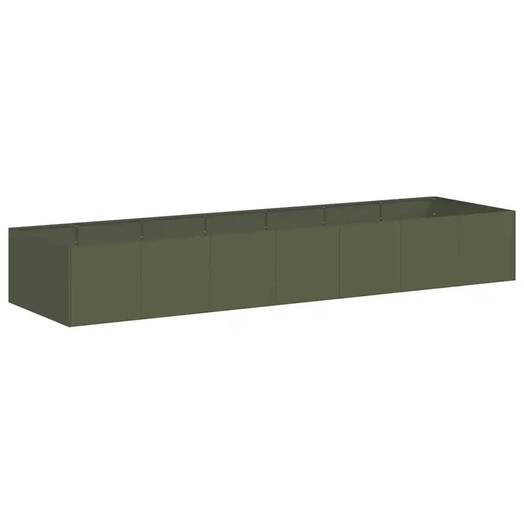 Jardinière rectangulaire fond ouvert moderne jardin terrasse 280 x 80 x 40 cm en acier vert olive - Image 1