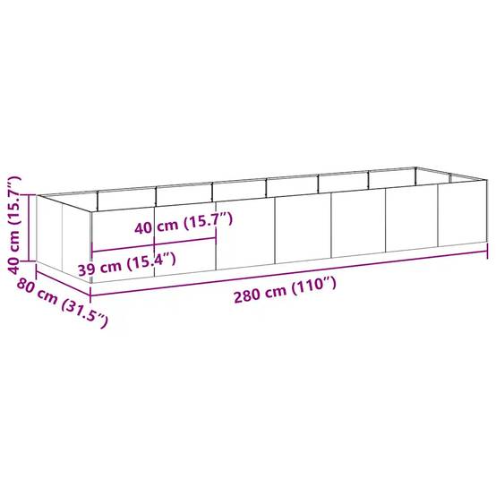 Jardinière rectangulaire fond ouvert moderne jardin terrasse 280 x 80 x 40 cm en acier vert olive - Image 7