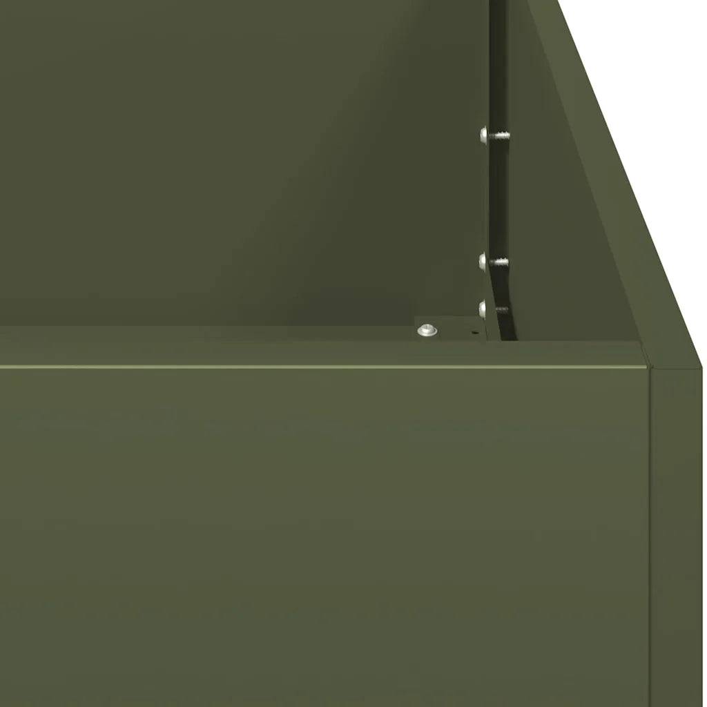 Jardinière rectangulaire fond ouvert moderne jardin terrasse 280 x 80 x 40 cm en acier vert olive - Image 5
