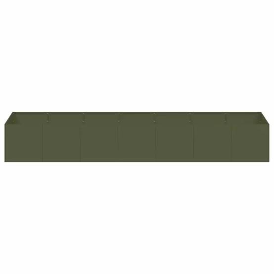 Jardinière rectangulaire fond ouvert moderne jardin terrasse 280 x 80 x 40 cm en acier vert olive - Image 2
