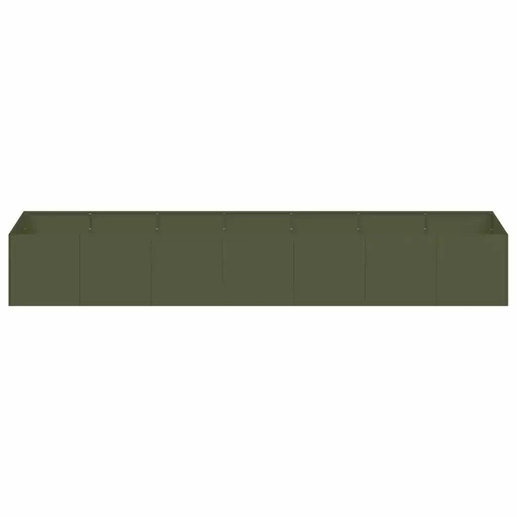 Jardinière rectangulaire fond ouvert moderne jardin terrasse 280 x 80 x 40 cm en acier vert olive - Image 2