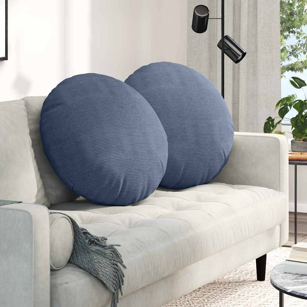 Lot de 2 Coussins de Sol en Velours Côtelé Doux Housses Lavables pour Salon Bleu Ø80 cm – ComfortXL Outdoor Living - Image 1
