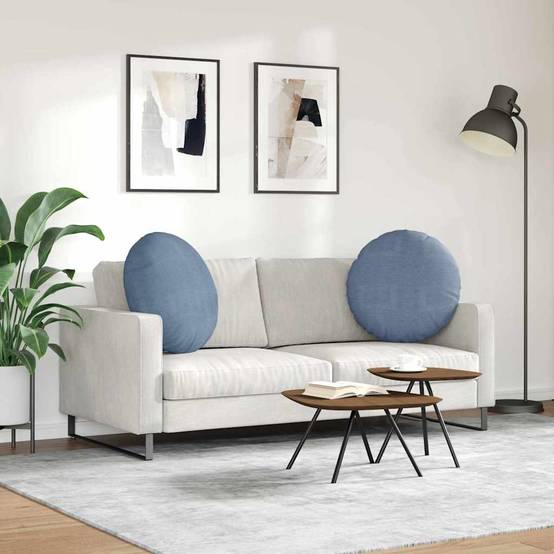Lot de 2 Coussins de Sol en Velours Côtelé Doux Housses Lavables pour Salon Bleu Ø80 cm – ComfortXL Outdoor Living - Image 4