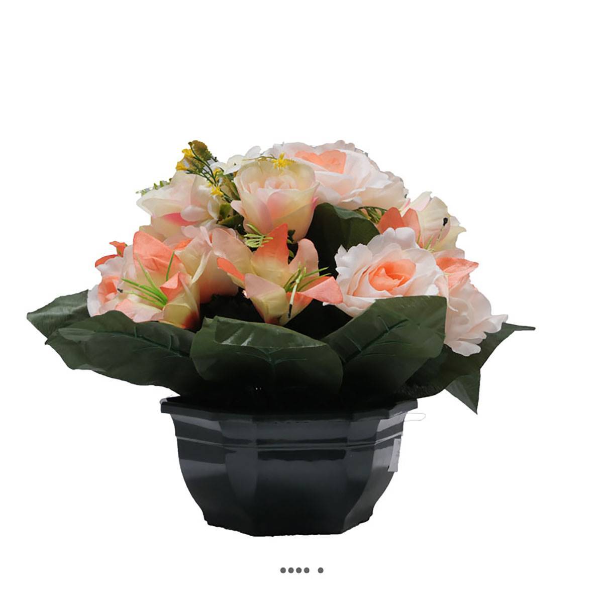 Artificielles - Coupe fleurs artificielles cimetière roses et lys D 28 cm Rose saumon - couleur: Rose saumon - Image 2