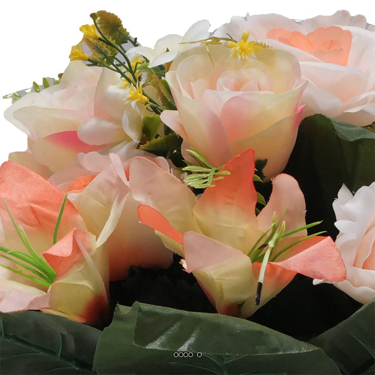 Artificielles - Coupe fleurs artificielles cimetière roses et lys D 28 cm Rose saumon - couleur: Rose saumon - Image 3