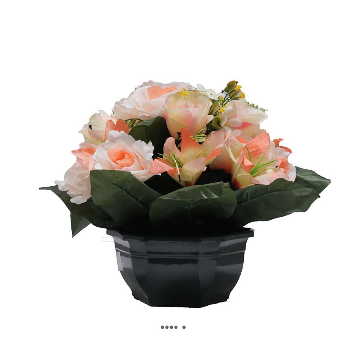 Artificielles - Coupe fleurs artificielles cimetière roses et lys D 28 cm Rose saumon - couleur: Rose saumon - Image 1